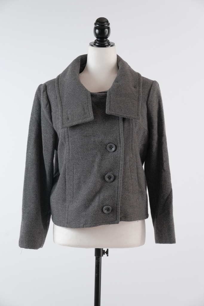 Chaqueta corta de paño cuello tira ancha gris
