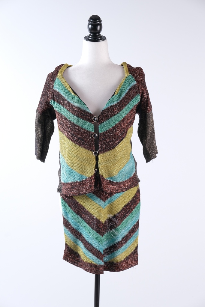Conjunto chaqueta + falda rayas oblicuas punto