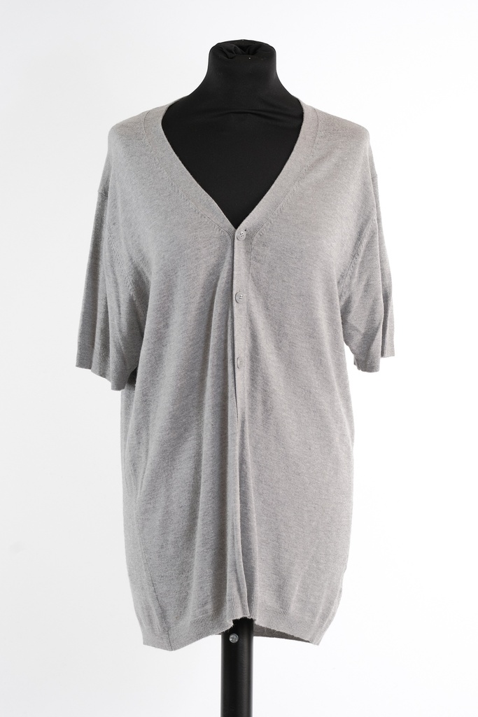 Chaqueta larga punto gris cuello pico