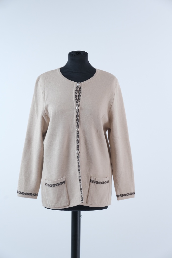 Chaqueta punto crudo ribete leopardo