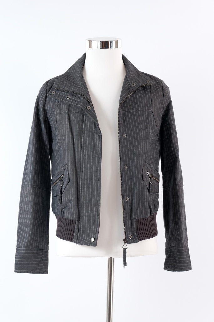 Chaqueta tipo bomber negro rayas gris
