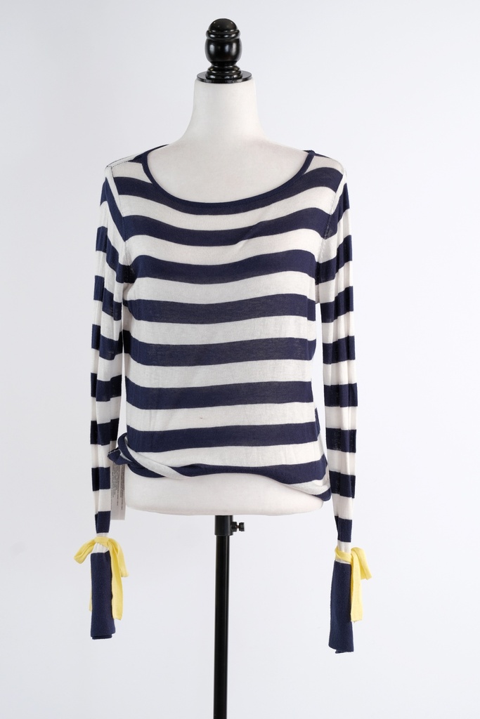 Jersey de punto rayas blanco y azul marino con lazos