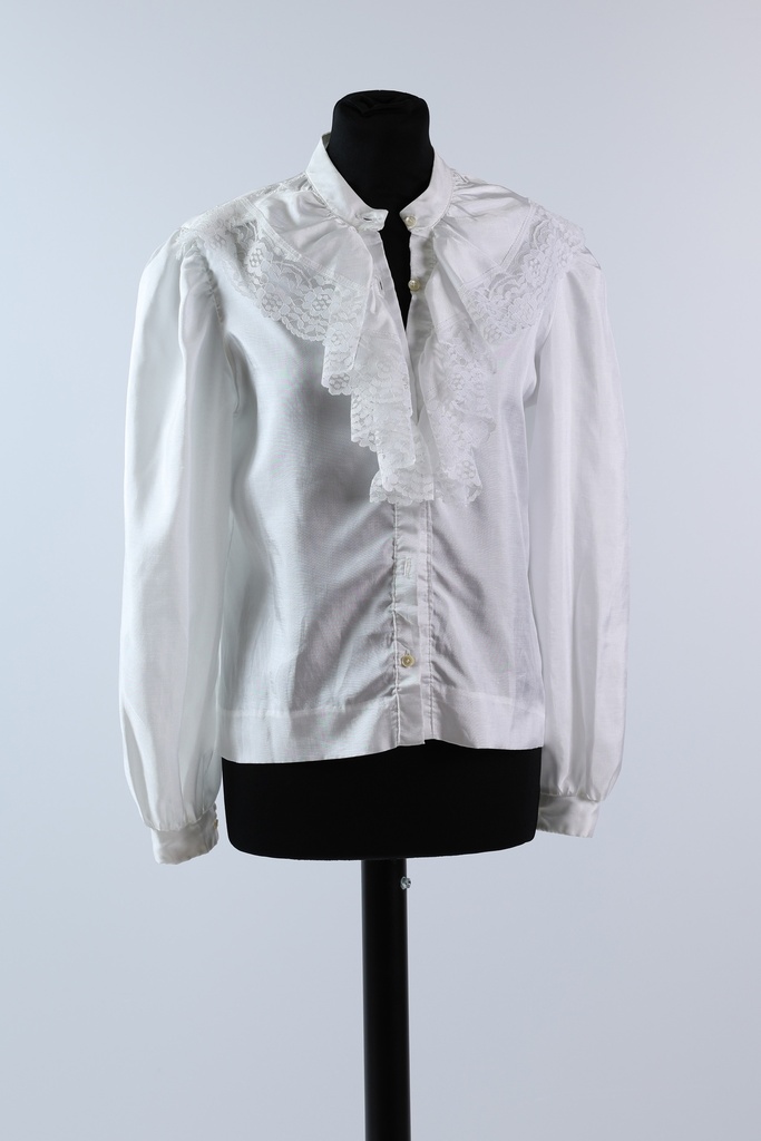 Camisa cuello Mao chorreras encaje pecho