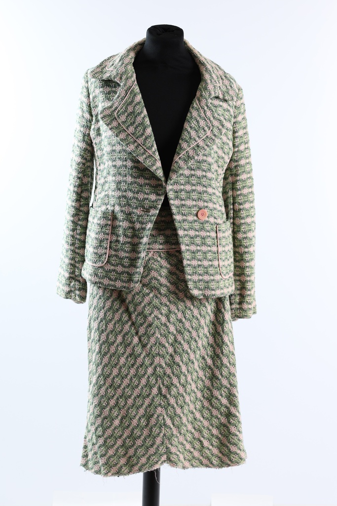 Conjunto tweed rosa y verde chaqueta+falda
