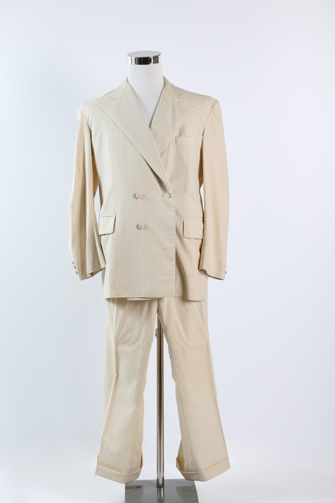 Traje años 50 beige doble abotonadura raya diplomática