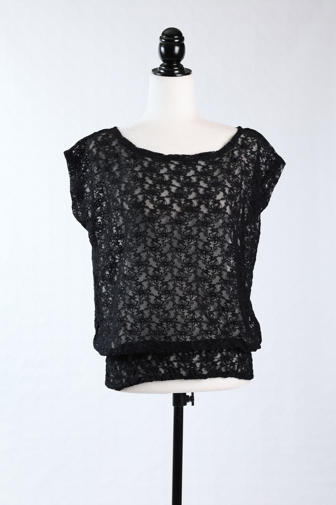 Blusa encaje cuello barco sin mangas