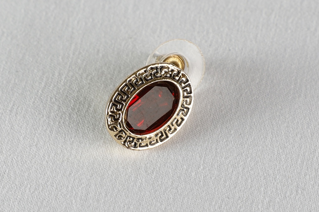 Pendientes redondos dorado con piedra rojo