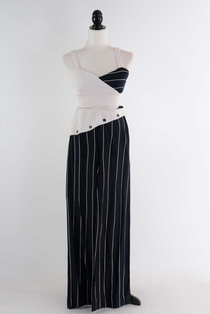 Conjunto pantalón de punto + top bicolor azul marino