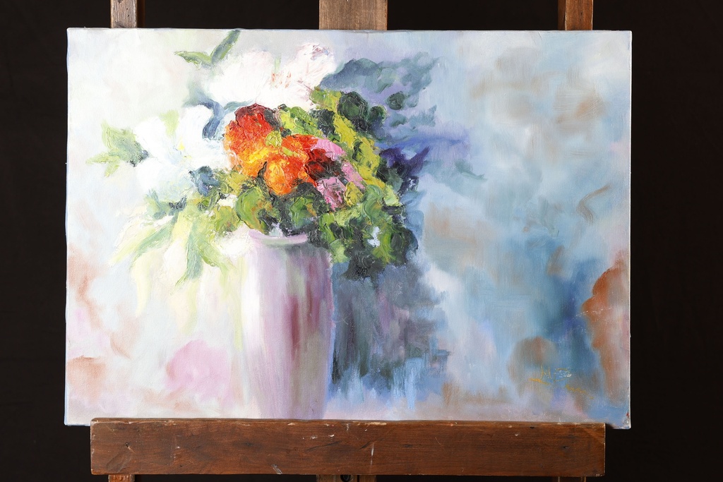 Lienzo pintado jarrón con flores
