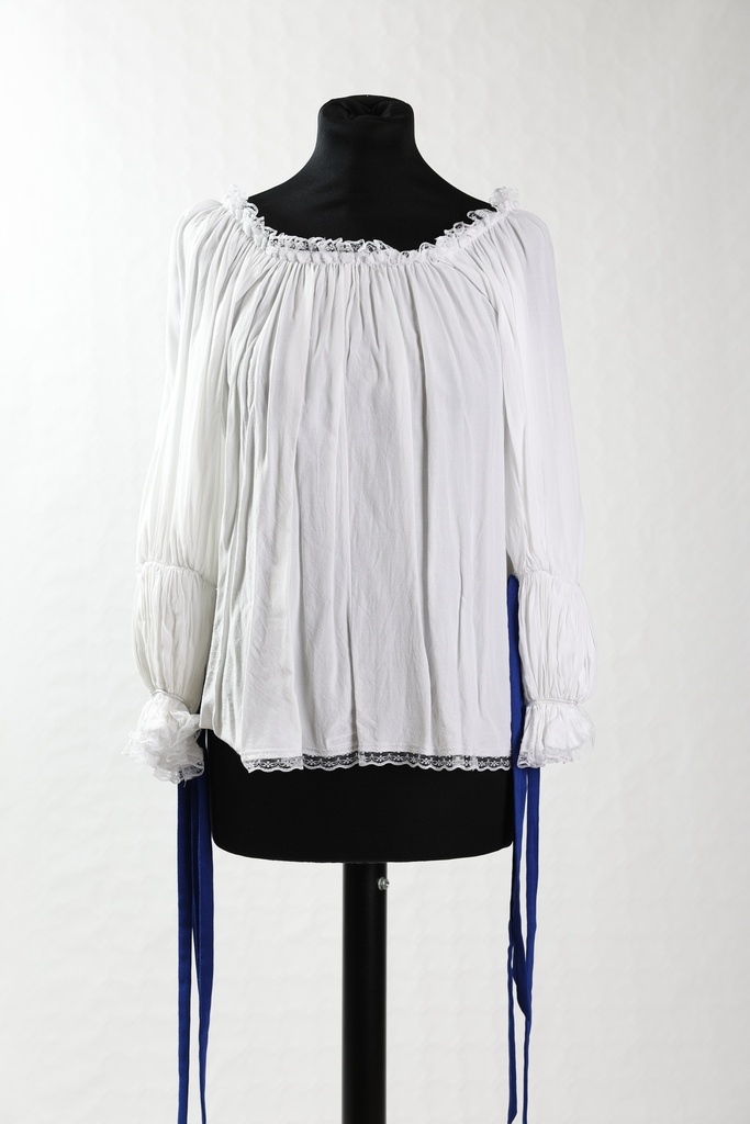 Blusa escote barco blanco lazos en azul (Zerlina)