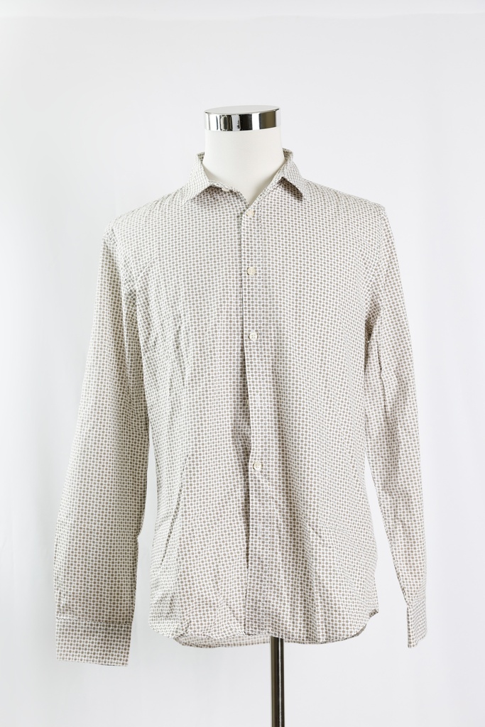 Camisa vestir blanca estampado marrón
