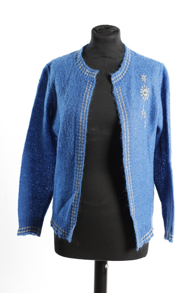 Chaqueta punto azul detalles dorado