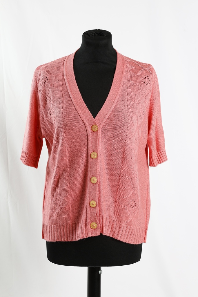 Chaqueta punto manga corta calado,botones rosa