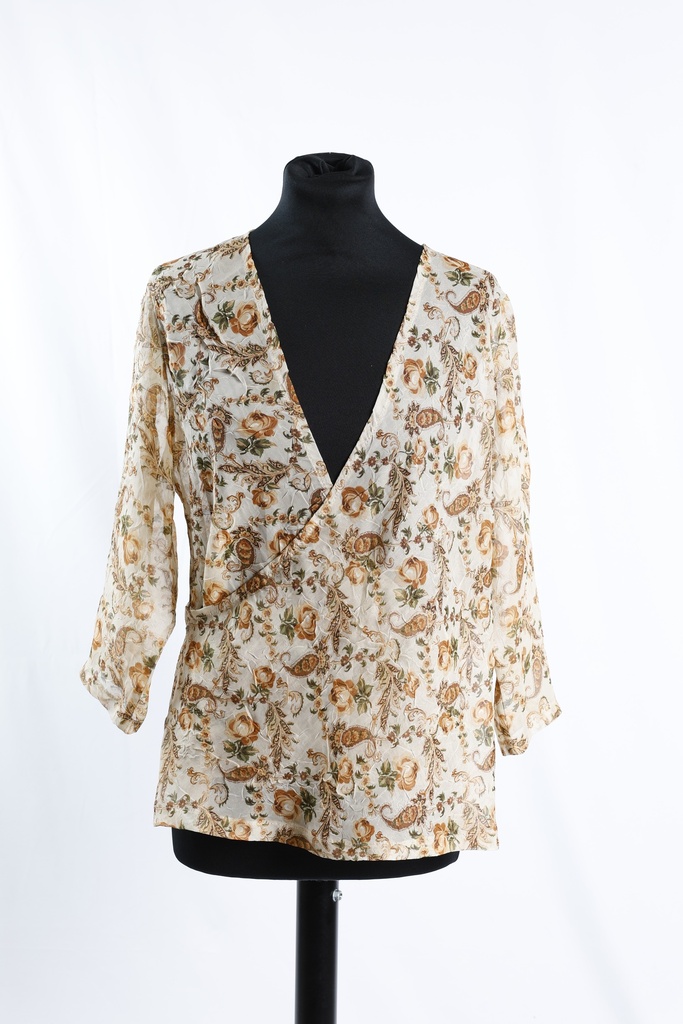 Blusa estampado marrón escote cruzado manga francesa