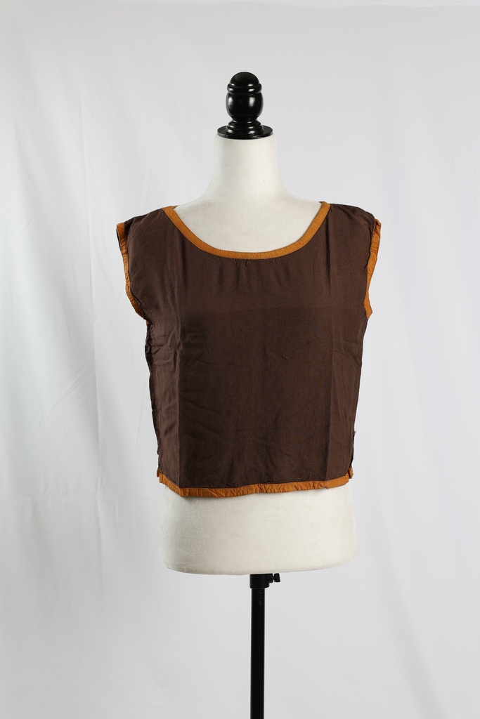 Blusa sin mangas marrón ribete naranja