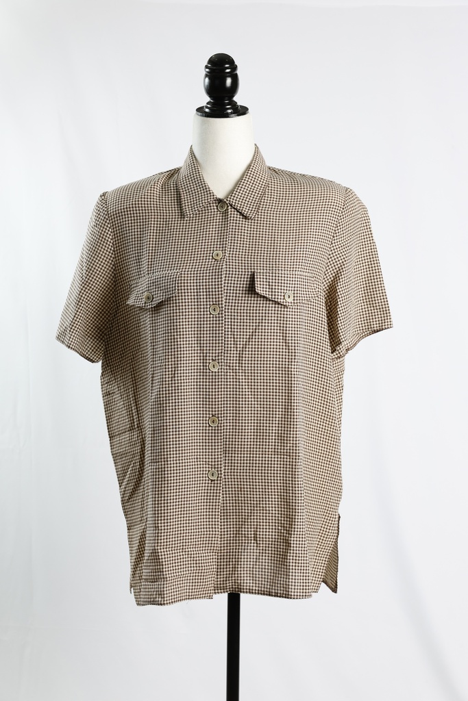 Camisa manga corta cuadros pequeños marrón y crudo