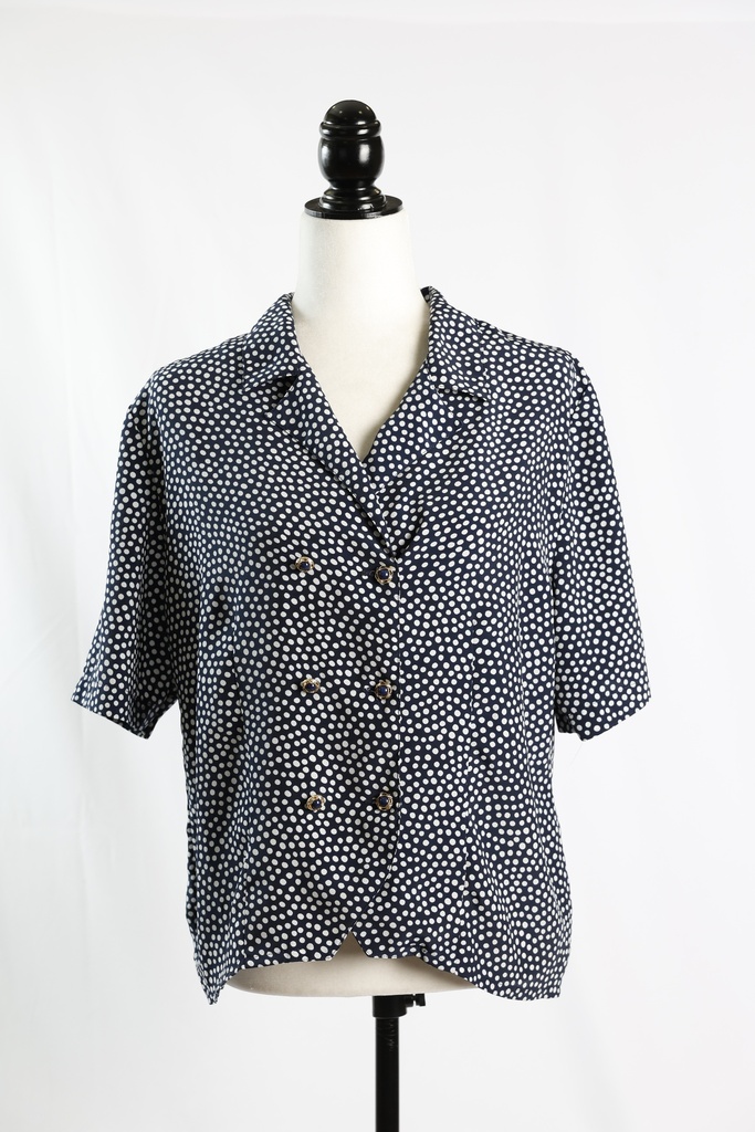 Camisa manga corta azul marino lunares blanco, doble abotonadura