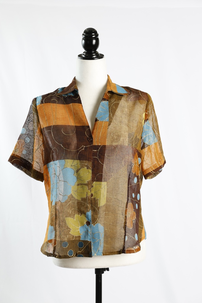 Camisa manga corta gasa estampados varios colores; azul, marrón, naranja