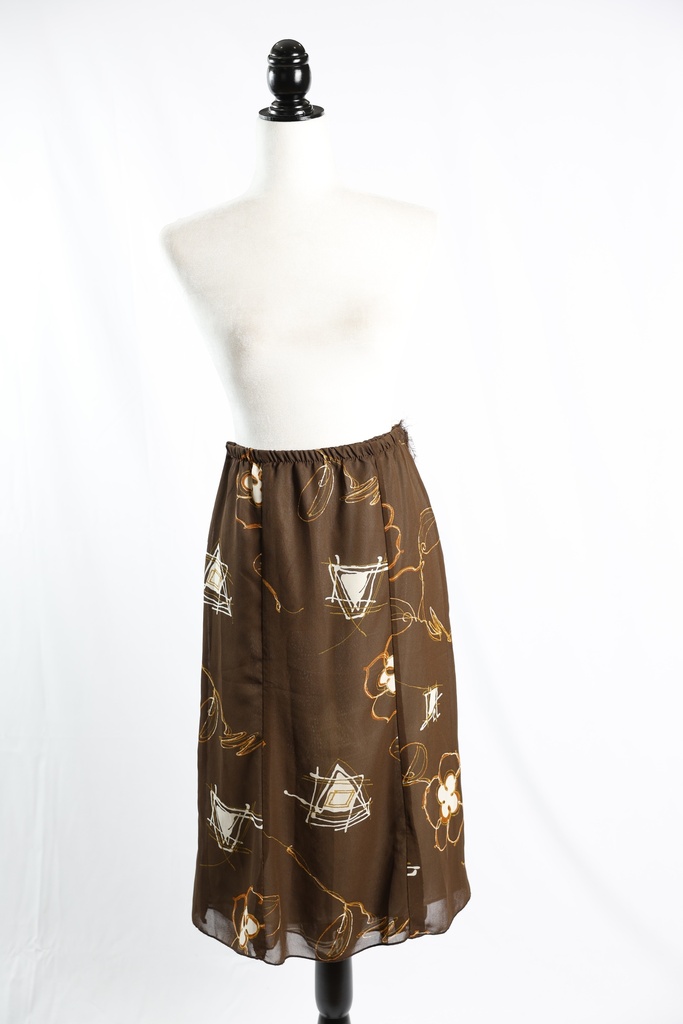 Falda gasa marrón estampado beige cintura elástica