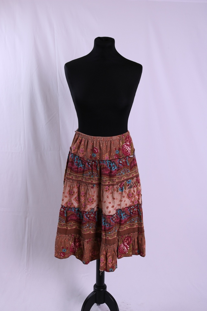 Falda de pana de volantes estampada marrón