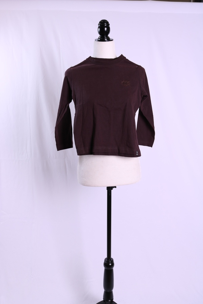 Camiseta manga larga algodón marrón cuello redondo