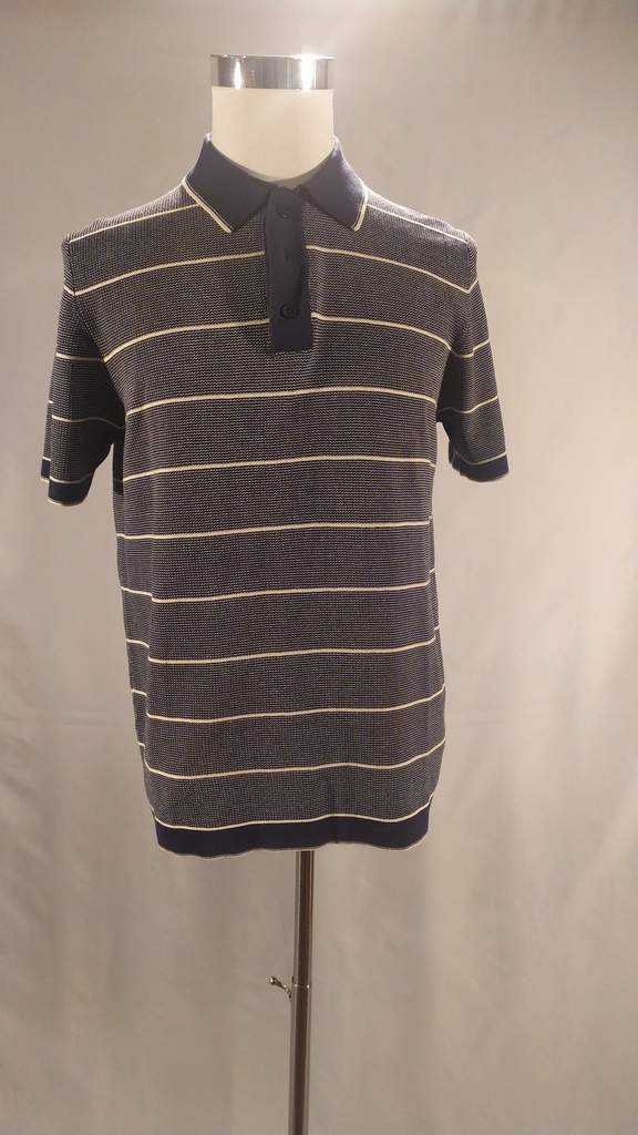 Polo manga corta azul con raya horizontal blanco(sobrante)