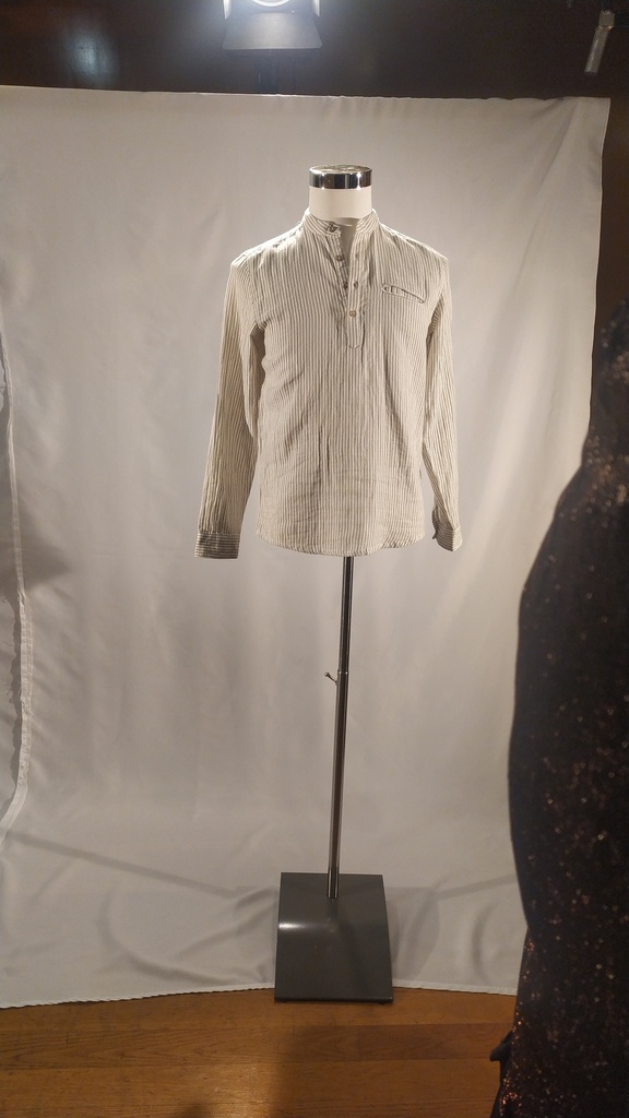 Camisa cuello mao rayas verticales verde y blanco
