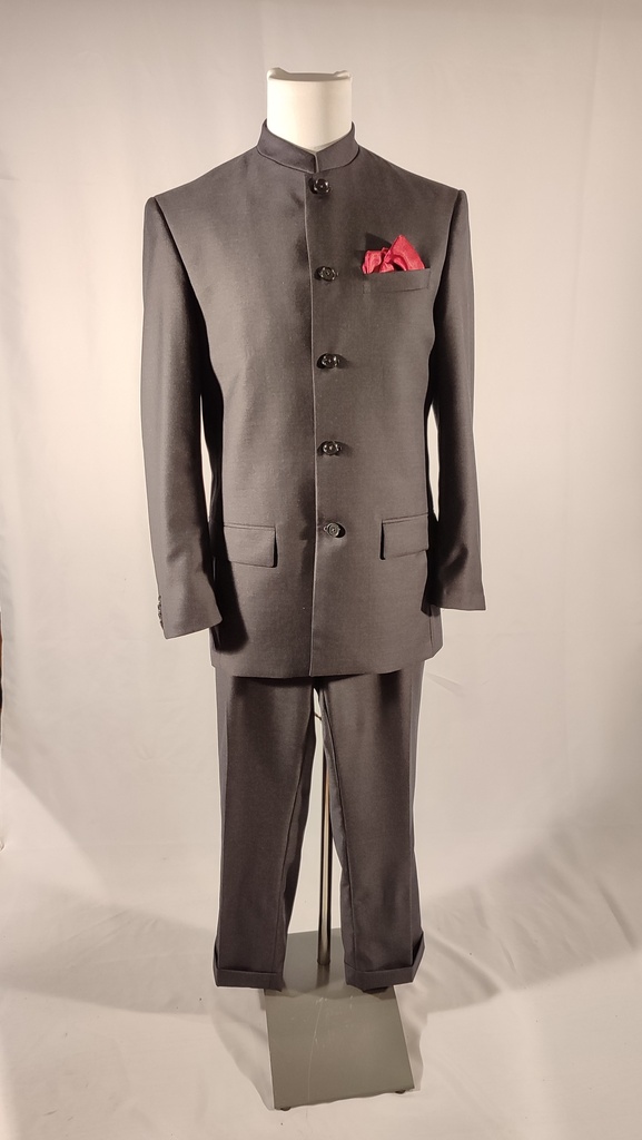 Conjunto pantalón gris oscuro y chaqueta cuello mao(DOTTORE)