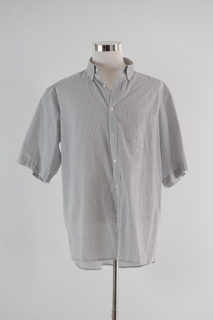 Camisa M/C cuadros pequeños con rayas azul y verde