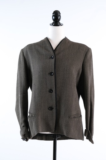 [OP01016] Chaqueta americana sin cuello ribete negro tejido jaspeado