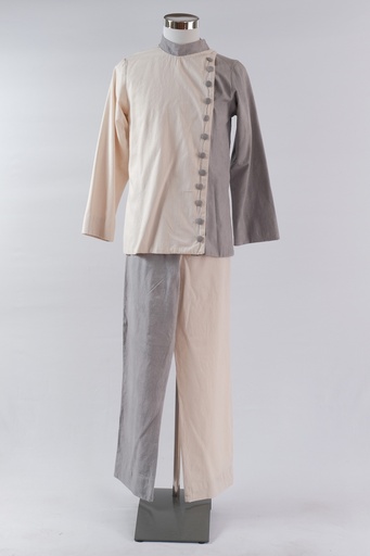 [OP01577] Conjunto chaqueta bicolor algodón crudo y gris+ pantalón