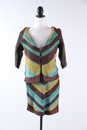 [OP02993] Conjunto chaqueta + falda rayas oblicuas punto