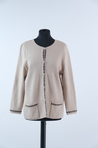 [OP02834] Chaqueta punto crudo ribete leopardo