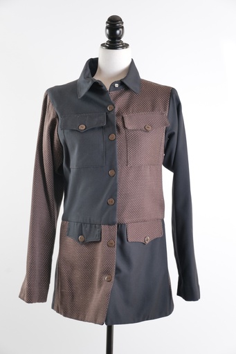 [OP01097] Chaqueta larga bicolor bolsillos tapeta+ pantalón bicolor