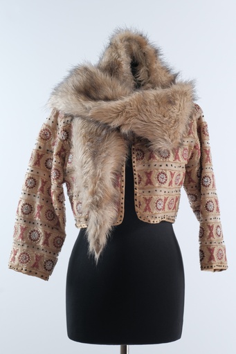[OP01124] Chaqueta corta pasamanería beige y granate
