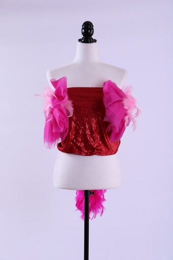 [OP01614] Cuerpo lentejuela rojo  con plumas fucsia