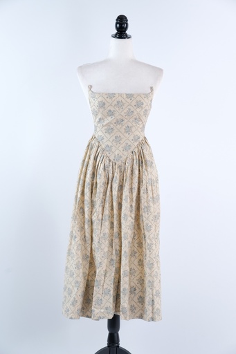 [OP02722] Delantal con pecho beige estampado flores - indumentaria