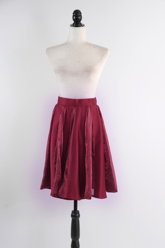 [OP00890] Falda capa por la rodilla raso y organza granate