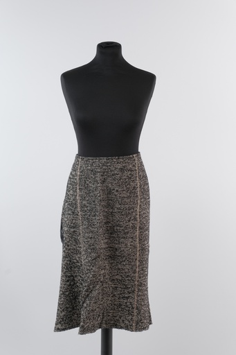[OP02789] Falda jaspeada blanco y negro con godets