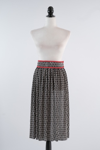 [OP01022] Falda estampada blanco y negro ribete rojo