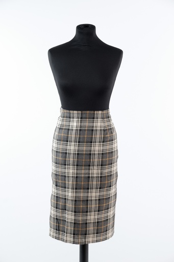 [OP02818] Falda recta de cuadros gris blanco raya amarilla