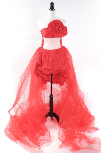 [OP01570] Vestido corto rojo palabra de honor con transparencias