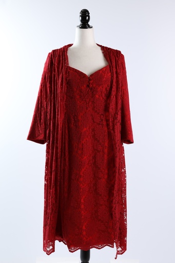 [OP03411] Conjunto vestido rojo encaje + chaleco encaje