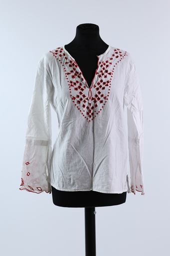[OP03476] Blusa blanca tipo hippie bordados rojos