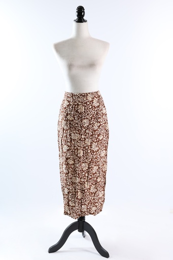 [OP03549] Falda recto marrón con flores beige
