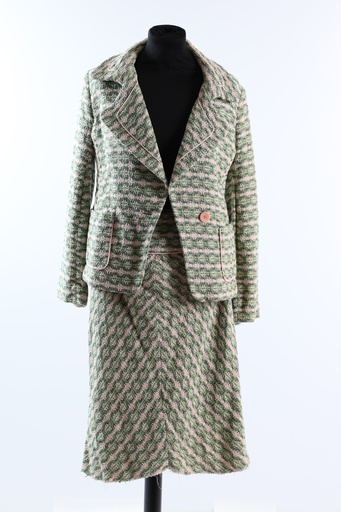 [OP03554] Conjunto tweed rosa y verde chaqueta+falda