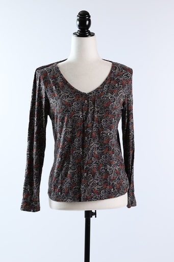 [OP03569] Camiseta negra M/L estampada cuello pico