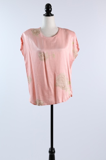 [OP03584] Blusa raso rosa palo estampado rosas grandes