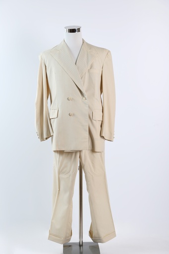 [OP03591] Traje años 50 beige doble abotonadura raya diplomática
