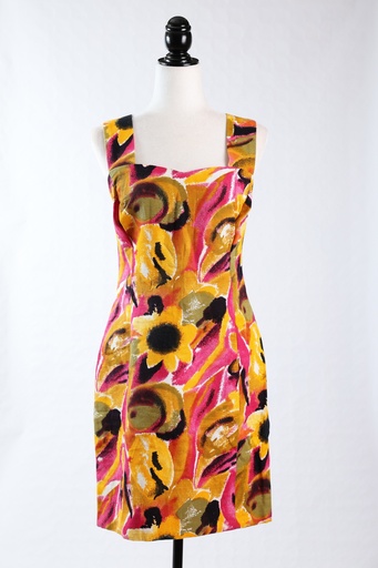 [OP03669] Vestido entallado corto tirante ancho estampado